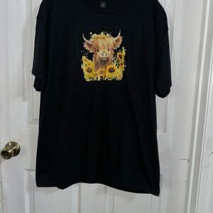 NWOT Handcrafted Highland Cow Sunflowers Shirt